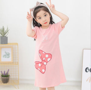 New  summer children's sleepwear girls cotton short-sleeved dress fashion print pajamas skirt girls sleepwear large size