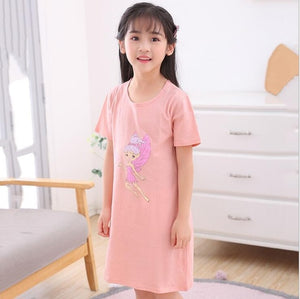 New  summer children's sleepwear girls cotton short-sleeved dress fashion print pajamas skirt girls sleepwear large size