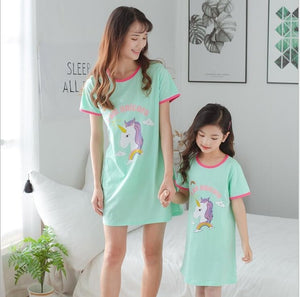New  summer children's sleepwear girls cotton short-sleeved dress fashion print pajamas skirt girls sleepwear large size