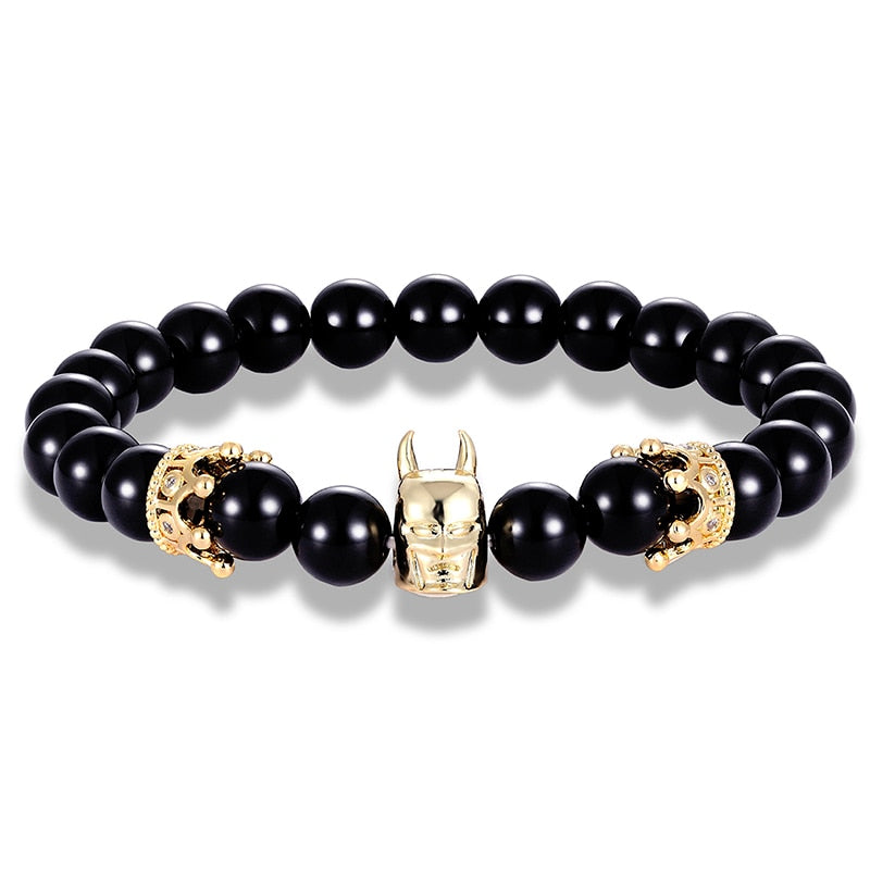 Glamour couple bracelet Batman handmade men's bracelet jewelry double crown accessories natural stone elastic bracelet gift