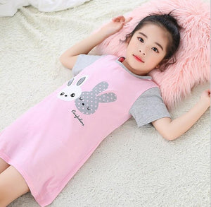 New  summer children's sleepwear girls cotton short-sleeved dress fashion print pajamas skirt girls sleepwear large size