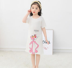 New  summer children's sleepwear girls cotton short-sleeved dress fashion print pajamas skirt girls sleepwear large size