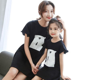 New  summer children's sleepwear girls cotton short-sleeved dress fashion print pajamas skirt girls sleepwear large size