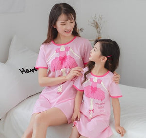 New  summer children's sleepwear girls cotton short-sleeved dress fashion print pajamas skirt girls sleepwear large size