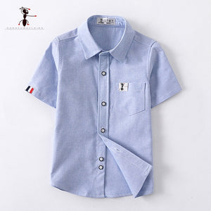Kung Fu Ant 2019 New Summer  Short Sleeve Solid color White Boys Students Clothing Shirts Fashion Oxford Textile Cotton Kids Top