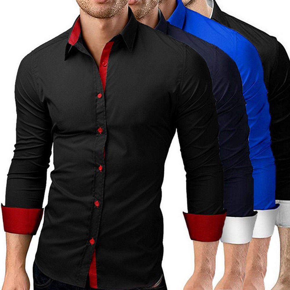 Fashion Mens Formal Business Stylish Slim Fit Long Sleeve Basic Dress Shirts Tops Plus Size M-4XL