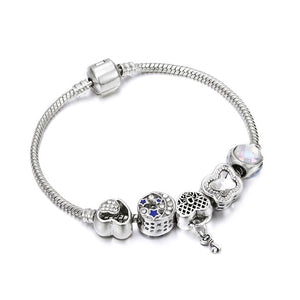 European Jewelry Charm Women Bracelet Crystal Pink Gem Bead Silver Tassel Ladies Bangle Kids Gift Accessories DIY Pulseras mujer