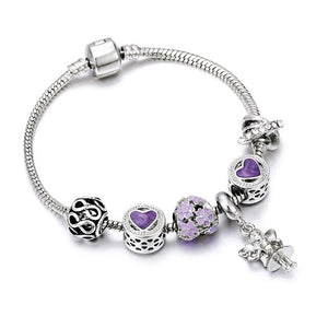European Jewelry Charm Women Bracelet Crystal Pink Gem Bead Silver Tassel Ladies Bangle Kids Gift Accessories DIY Pulseras mujer