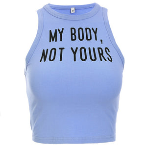 2019 New Woman Cotton T Shirt Summer Ladies Letter Print Bare-midriff Tops Tees Sleeveless Black Tops Casual Short Length