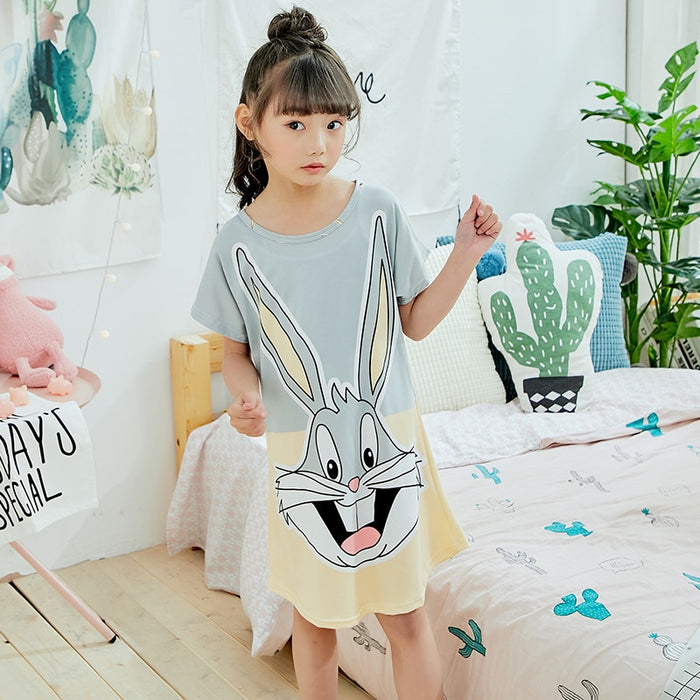 Summer 2019 Kids Dresses for Girls Cute Print Sleeping Wear Pajama for Kids Polyester Little Girls Sleepwear Girls Nightgowns