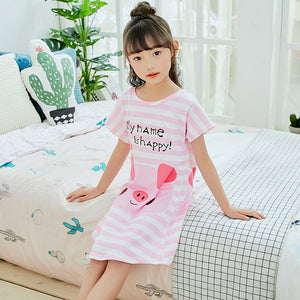 Summer 2019 Kids Dresses for Girls Cute Print Sleeping Wear Pajama for Kids Polyester Little Girls Sleepwear Girls Nightgowns
