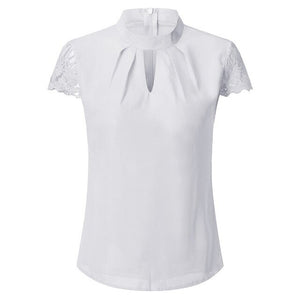 Women Sexy Tshirts Summer Casual Hollow White Chiffon Short Sleeve Splice Lace Tops Shirts Blusas Mujer De Moda Plus Size 3XL