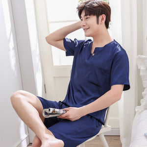 Thoshine Brand Spring Summer Autumn Men Satin Silk Pyjamas Sets of T-shirt & Shorts Male Pijama Sleepwear Leisure Home Clothing