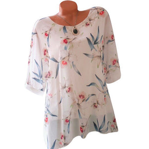 Blouse Women Female Casual Short Sleeve Floral Print Neck Loose Shirt Blusas Tee Blouses Lady 2019 Summer Tops Plus Size 5XL H30