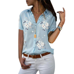 Blouse Women Female Casual Short Sleeve Floral Print Neck Loose Shirt Blusas Tee Blouses Lady 2019 Summer Tops Plus Size 5XL H30