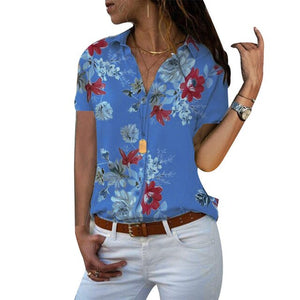 Blouse Women Female Casual Short Sleeve Floral Print Neck Loose Shirt Blusas Tee Blouses Lady 2019 Summer Tops Plus Size 5XL H30