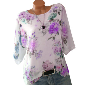 Blouse Women Female Casual Short Sleeve Floral Print Neck Loose Shirt Blusas Tee Blouses Lady 2019 Summer Tops Plus Size 5XL H30