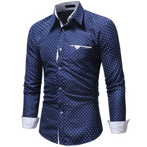 Shirt Slim Men Casual Men Shirt Summer Polyester Men's Formal Polka Dot Slim Fit Long Sleeve Shirt Top Blouse W412