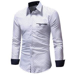 Shirt Slim Men Casual Men Shirt Summer Polyester Men's Formal Polka Dot Slim Fit Long Sleeve Shirt Top Blouse W412
