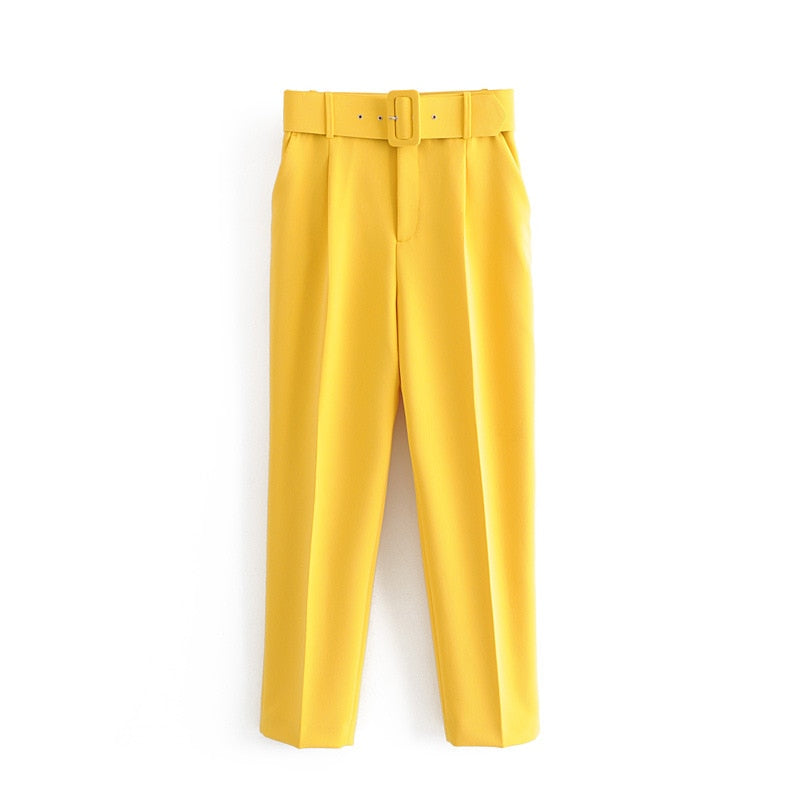Black suit pants woman high waist pants sashes pockets office pants fashion 2019 Summer middle aged women bottoms