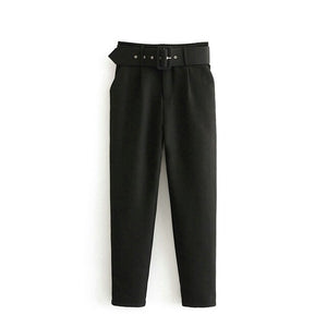 Black suit pants woman high waist pants sashes pockets office pants fashion 2019 Summer middle aged women bottoms